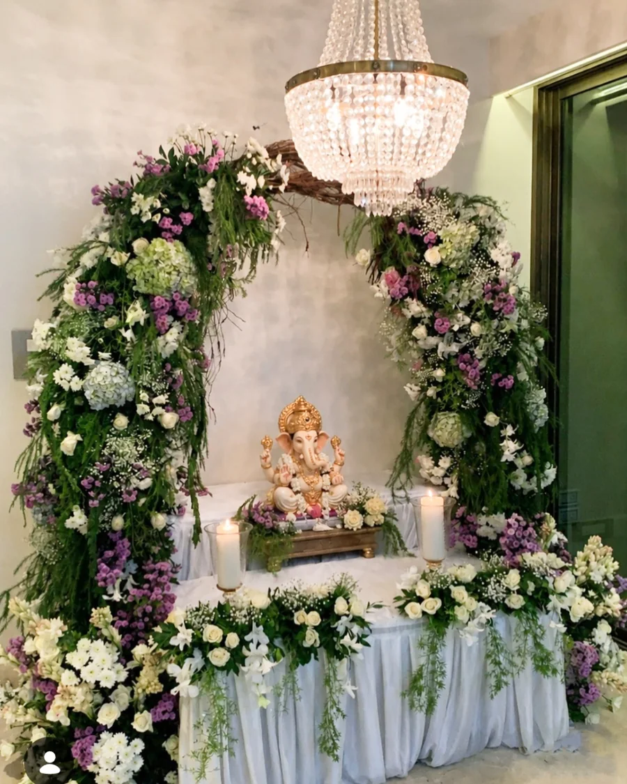 Modern Botanical — pastel arch with chandelier