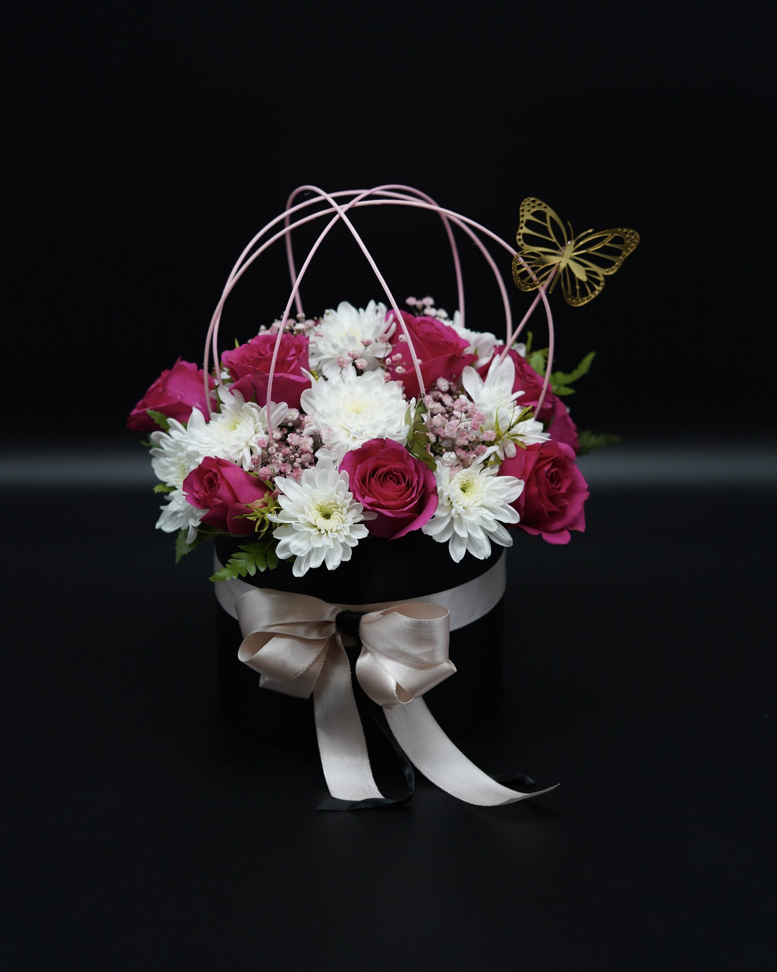 Beautiful pink and white flower basket arrangement