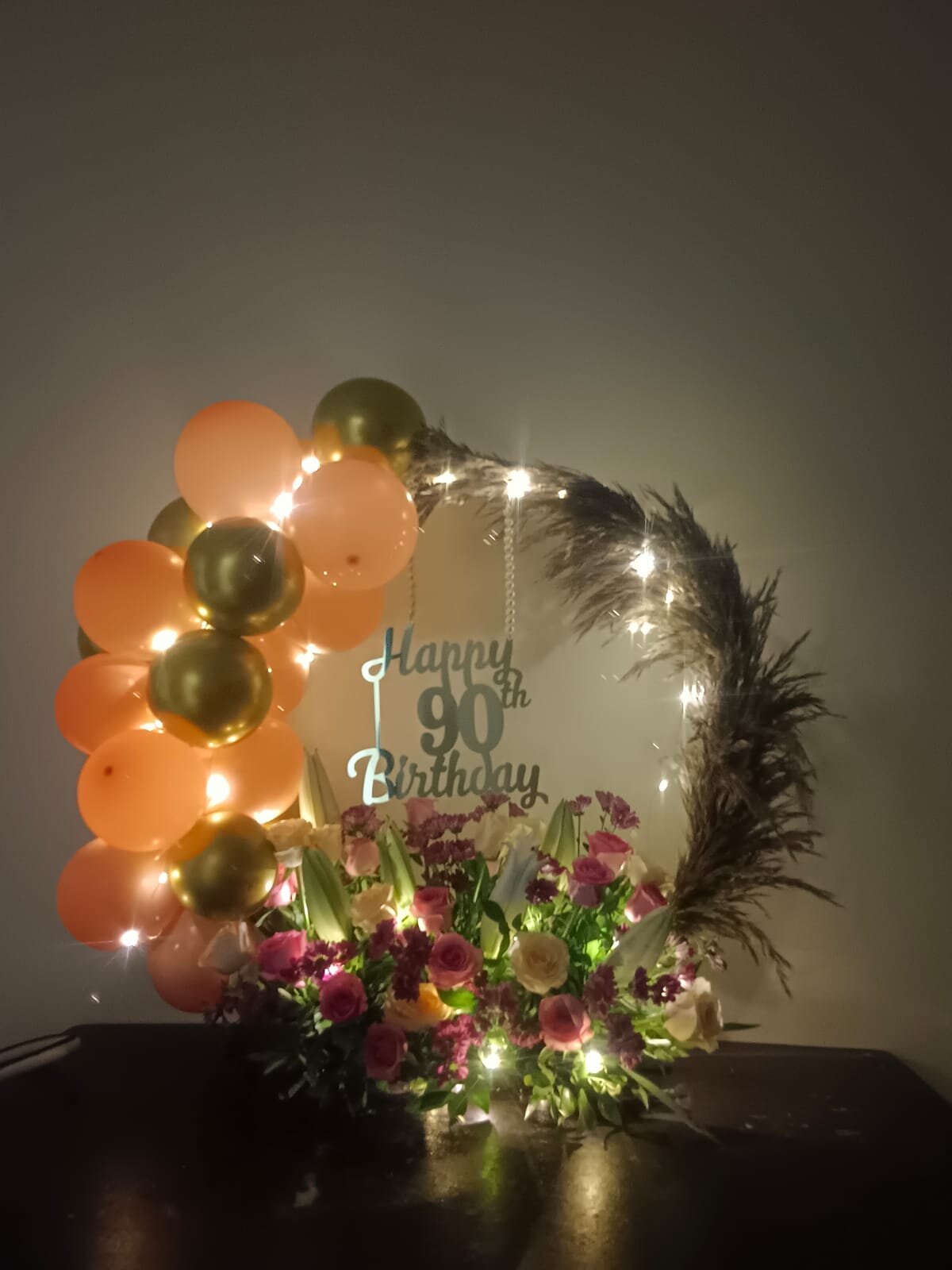 Preserved roses in glass dome with LED lights